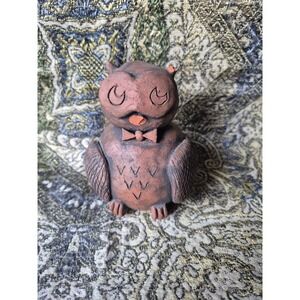 Vintage Handmade Clay Owl Rattle Folk Art Primitive Pottery Decor Bell